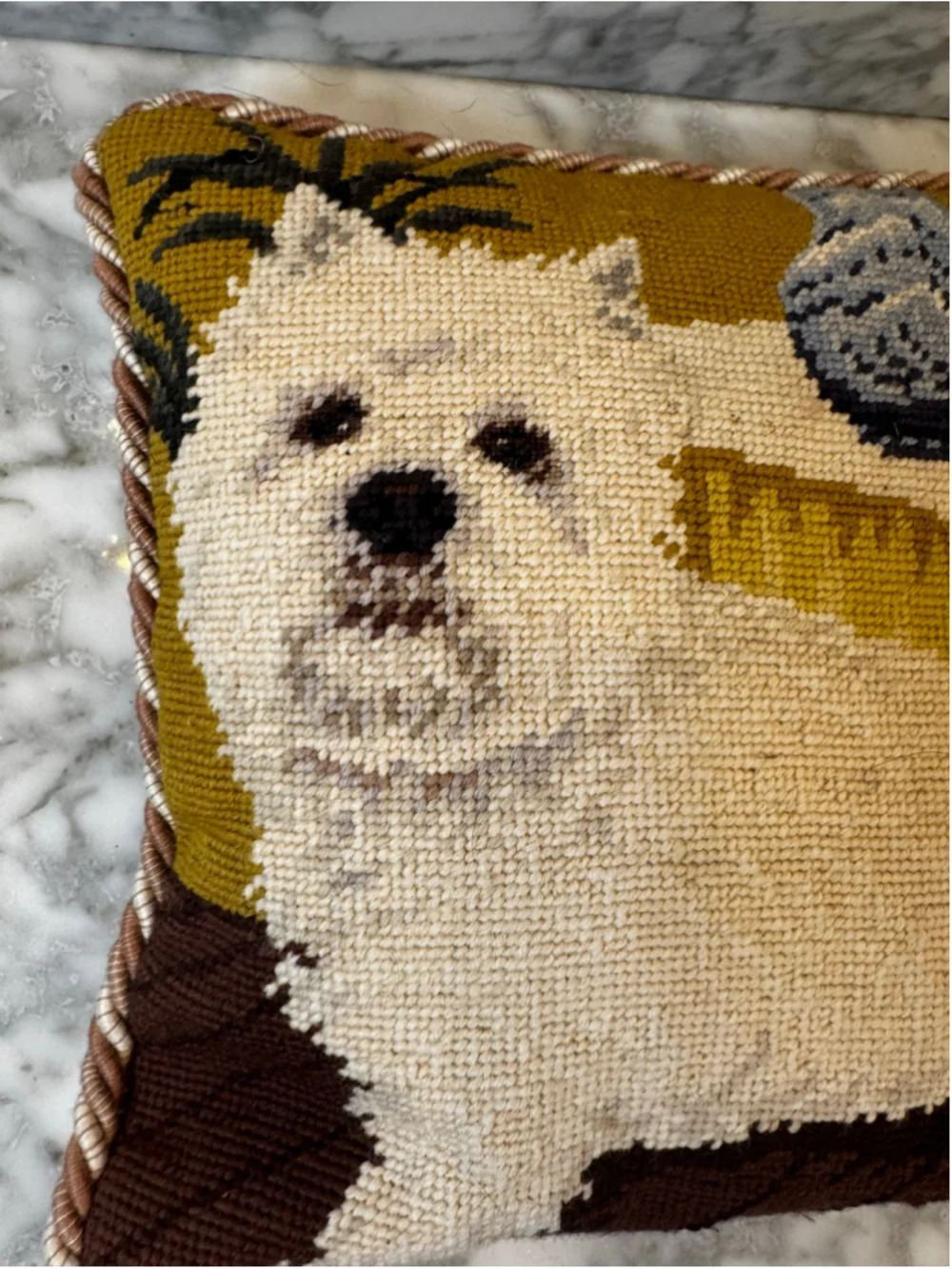 Vintage Westie Needlepoint Pillow 12x12 Wool Needlepoint West Highland Terrier